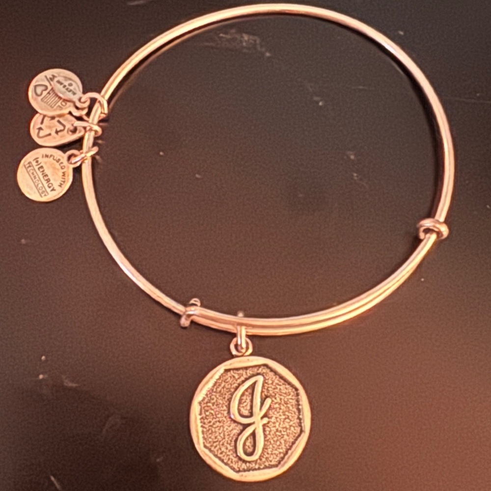 Alex and Ani “J” initial, sterling silver bracelet, like new
